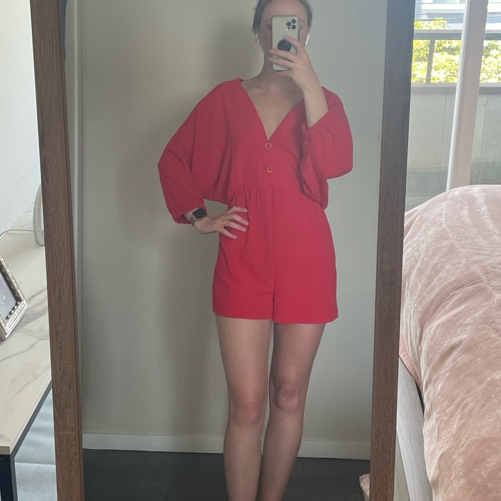 Zara Red Romper With Slightly Open Back Detail In… - image 3